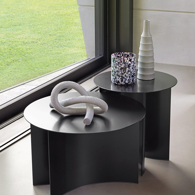 Abstract Coffee Table Black Round Metal Coffee Cocktail Table