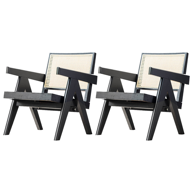 Woven Back Lounge Chair Solid Wood Arms Included Chair with Cushion Wicker Rattan 2 Piece Set Black Clearhalo 'Accent Chairs' 'accent_chairs' 'Chairs & Seating' 'furn' 'furn_accent_chairs' 'Furniture' 'Living Room Furniture' 6397237