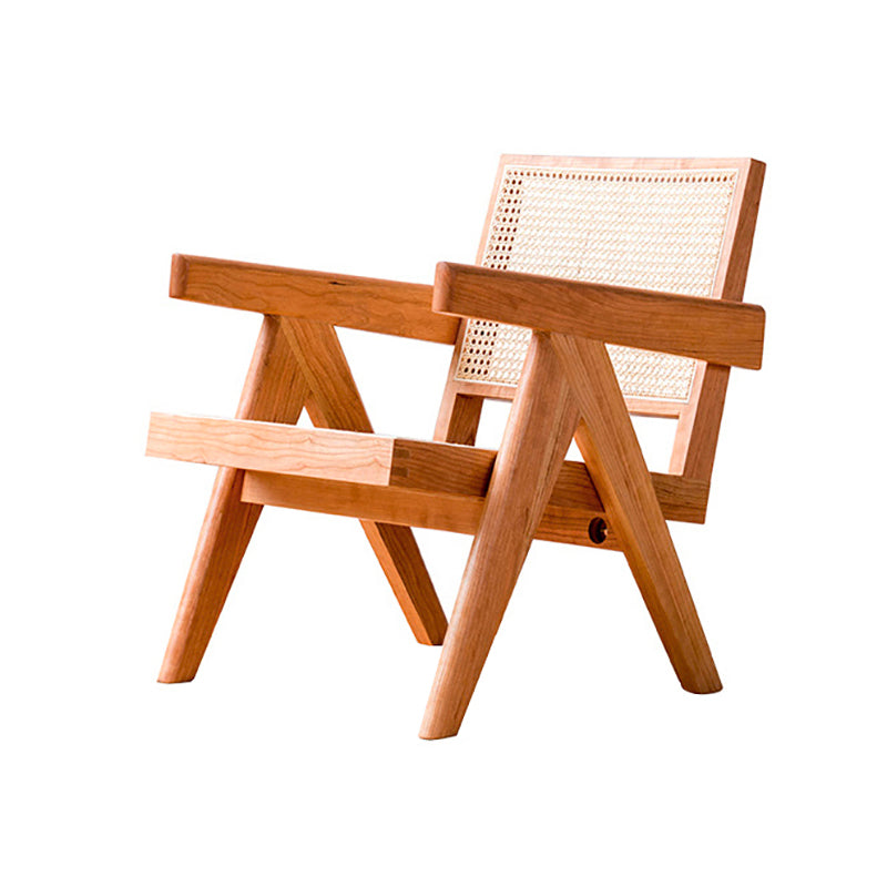 Woven Back Lounge Chair Solid Wood Arms Included Chair with Cushion Wicker Rattan 1 Piece Natural Clearhalo 'Accent Chairs' 'accent_chairs' 'Chairs & Seating' 'furn' 'furn_accent_chairs' 'Furniture' 'Living Room Furniture' 6397243