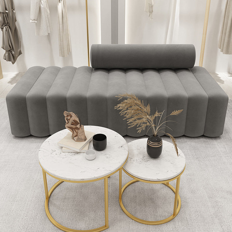 Gray Modern Velvet Sofa 16.92" High Armless 3/4/5-seater Sofa 78.7"L x 27.6"W x 16.9"H Velvet Clearhalo 'furn' 'furn_sofas' 'Furniture' 'Living Room Furniture' 'Sofa' 'sofas' 6397303