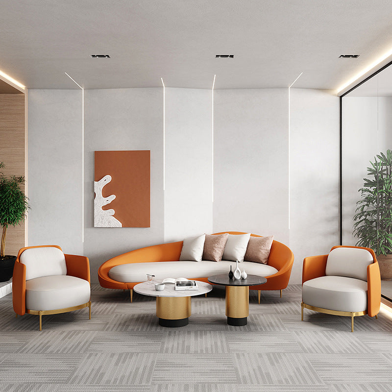 Contemporary Seating Faux Leather Living Room Tuxedo Arm Curved