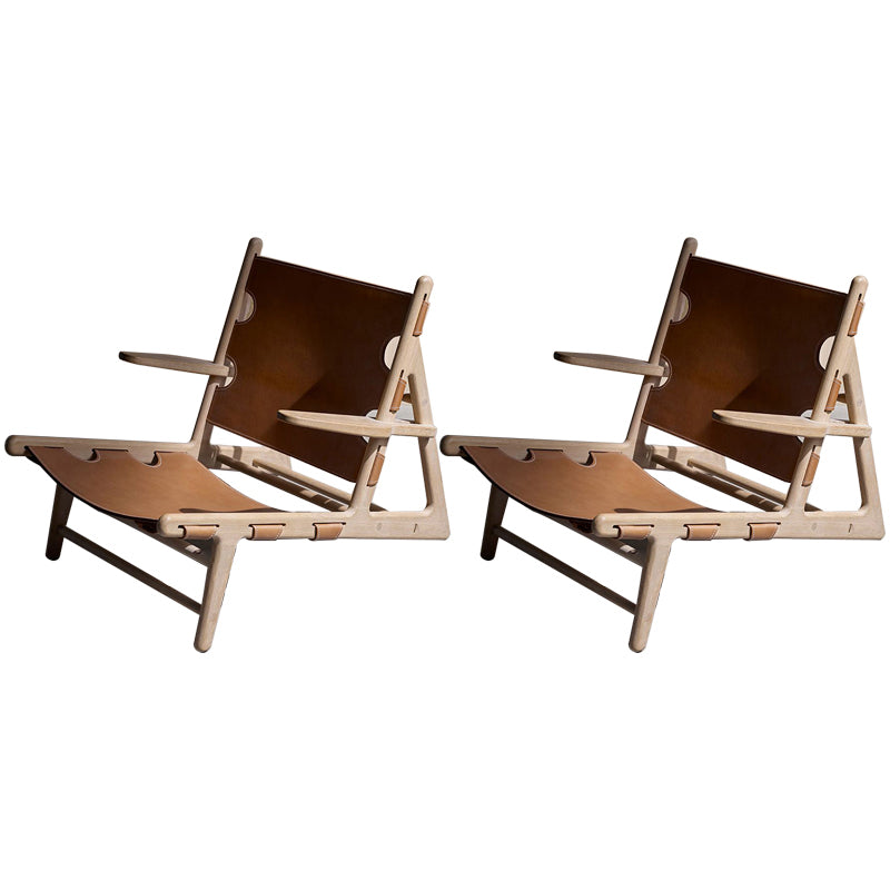 Solid Wood Frame Lounge Chair Arms Include Chair for Living Room Brown Leather 2 Piece Set Clearhalo 'Accent Chairs' 'accent_chairs' 'Chairs & Seating' 'furn' 'furn_accent_chairs' 'Furniture' 'Living Room Furniture' 6397405