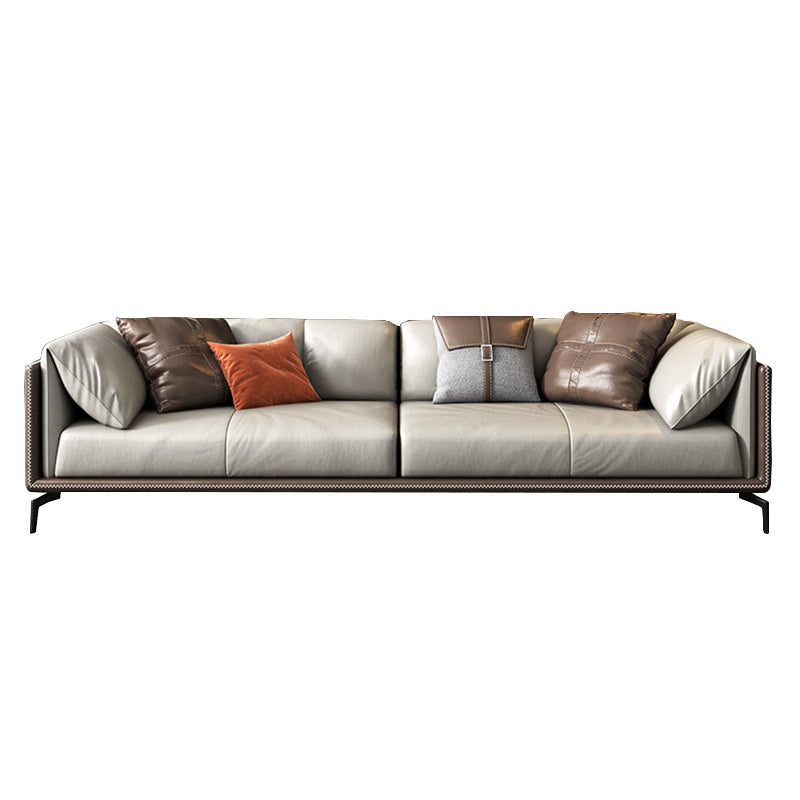 Modern Genuine Leather Living Room Pillow Top Arm Cushions Seating