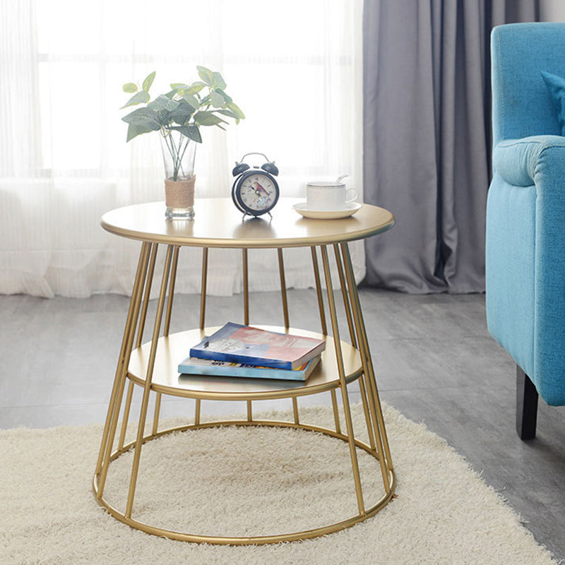 中世のモダンメタルテーブルラウンドトップフレームベースサイドテーブル付き棚