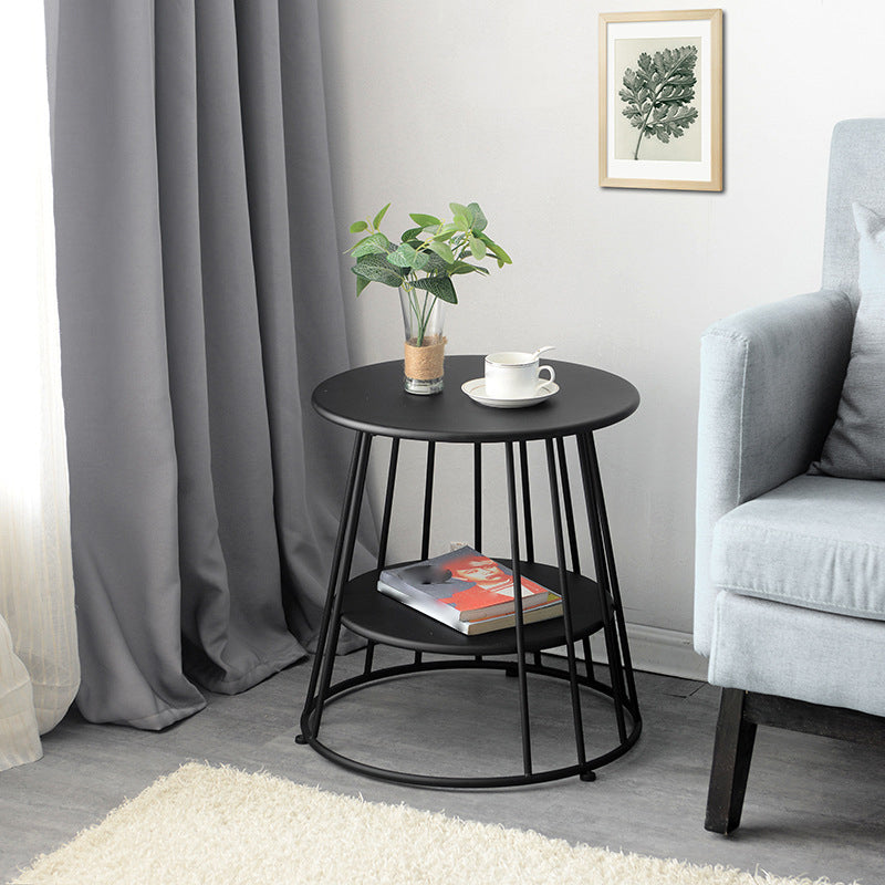 中世のモダンメタルテーブルラウンドトップフレームベースサイドテーブル付き棚