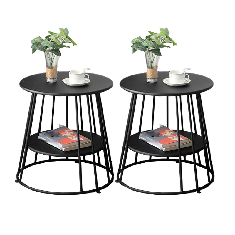 中世のモダンメタルテーブルラウンドトップフレームベースサイドテーブル付き棚