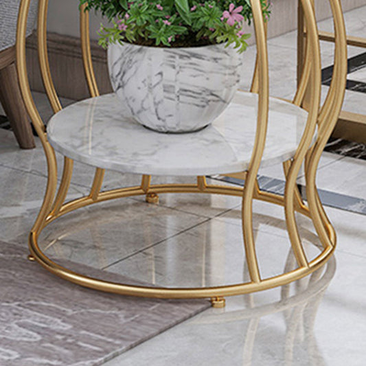 ダブルティアエンドテーブルストレージシェルフ付きモダニストスレートサイドテーブル