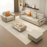 Skandinavisches Schnittsofa Leder beige Abschnitte mit Kissen