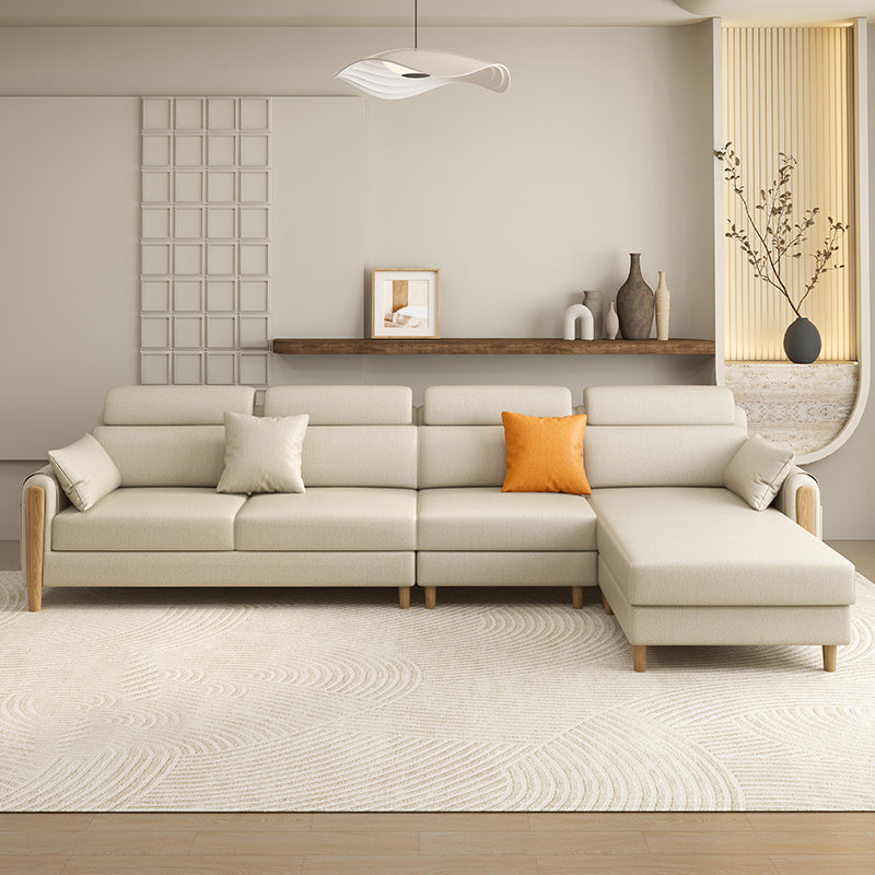 Sezione beige in pelle di divano sezionale scandinava con cuscini