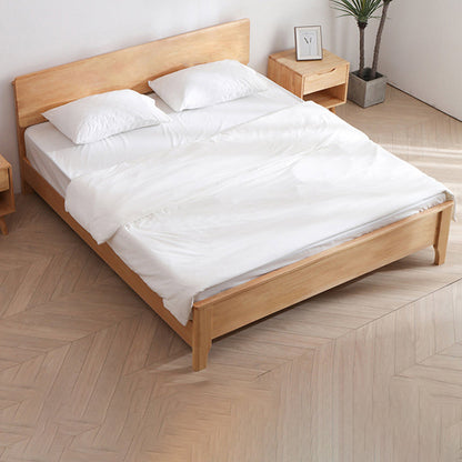 Modern Solid Wood Panel Bed Rectangular Standard Bed with Headboard
