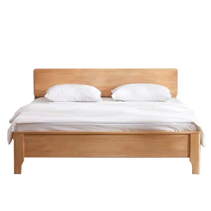 Modern Solid Wood Panel Bed Rectangular Standard Bed with Headboard