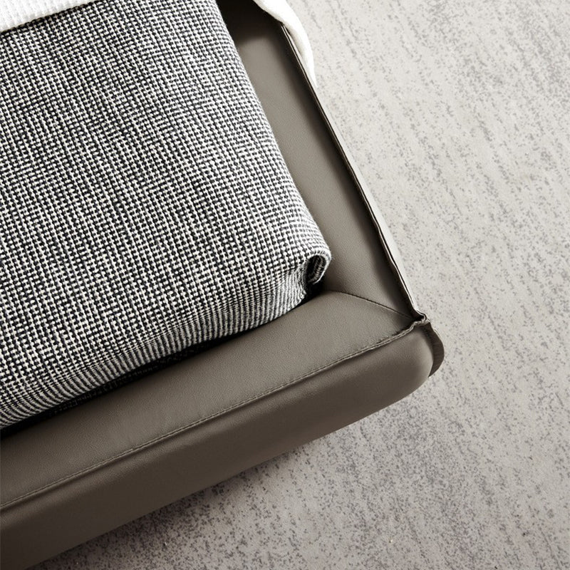 Contemporary Genuine Leather Bed Frame Standard Bed with Upholstered Headboard