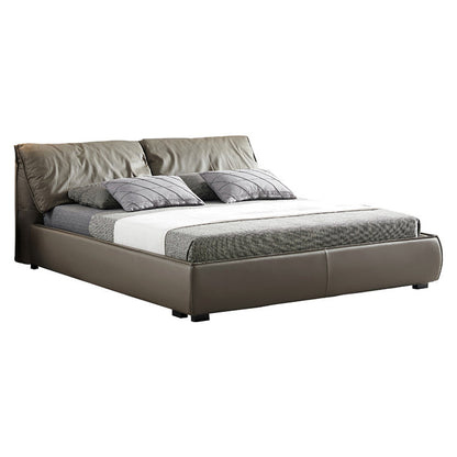 Contemporary Genuine Leather Bed Frame Standard Bed with Upholstered Headboard
