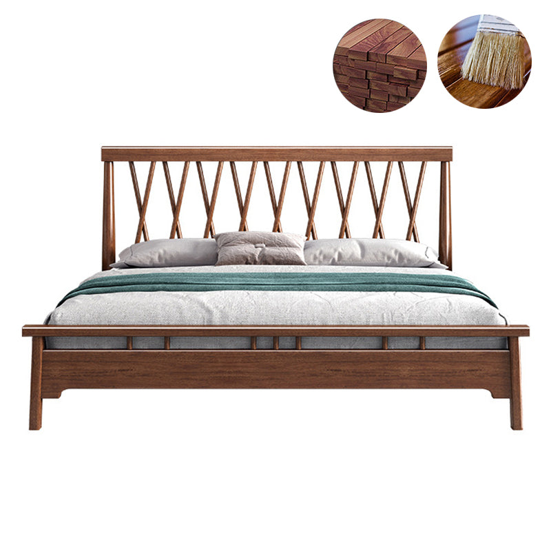 Traditional Open-Frame Bed Solid Wood Solid Color Slat Bed with Headboard