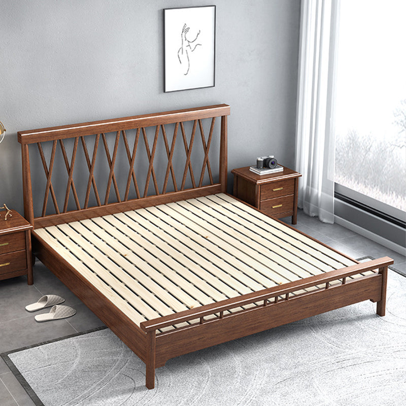 Traditional Open-Frame Bed Solid Wood Solid Color Slat Bed with Headboard