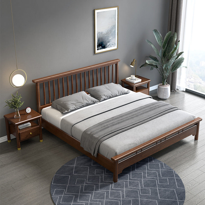 Traditional Open-Frame Bed Solid Wood Solid Color Slat Bed with Headboard