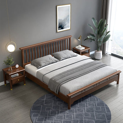 Traditional Open-Frame Bed Solid Wood Solid Color Slat Bed with Headboard