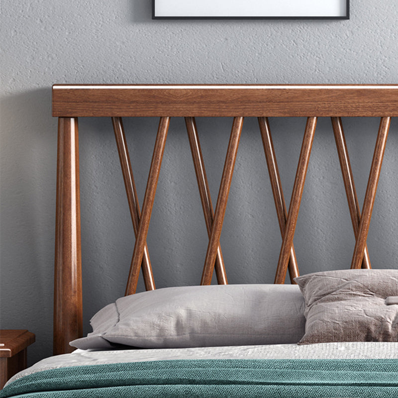 Traditional Open-Frame Bed Solid Wood Solid Color Slat Bed with Headboard
