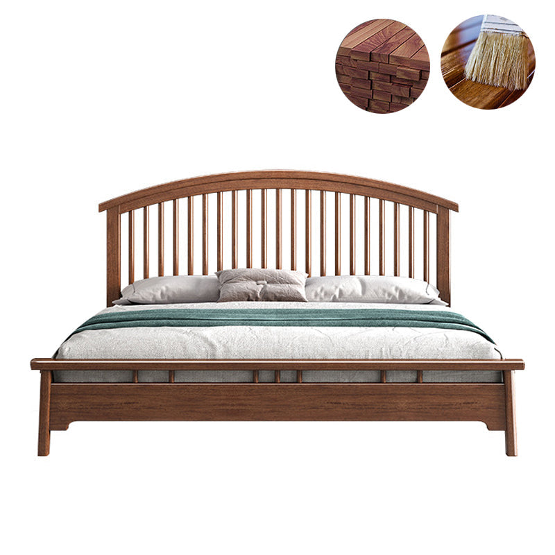 Traditional Open-Frame Bed Solid Wood Solid Color Slat Bed with Headboard