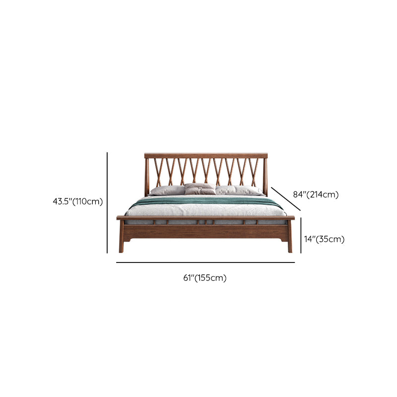 Traditional Open-Frame Bed Solid Wood Solid Color Slat Bed with Headboard