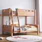 Mid-Century Modern Bunk Bed Rubberwood Solid Color Bed for Home