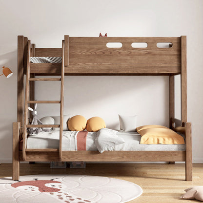 Mid-Century Modern Bunk Bed Rubberwood Solid Color Bed for Home