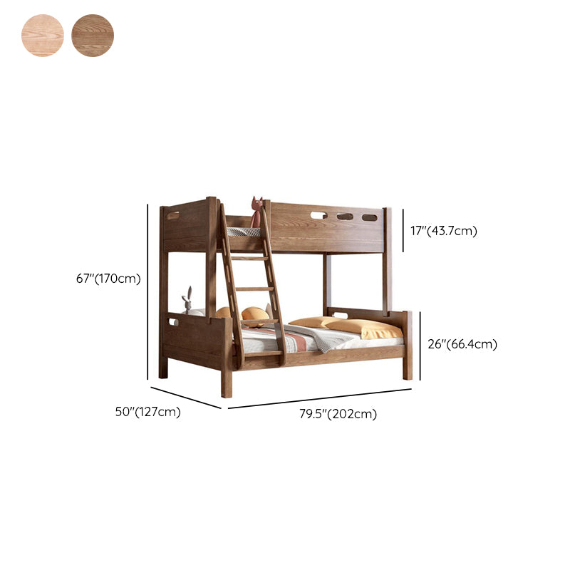 Mid-Century Modern Bunk Bed Rubberwood Solid Color Bed for Home