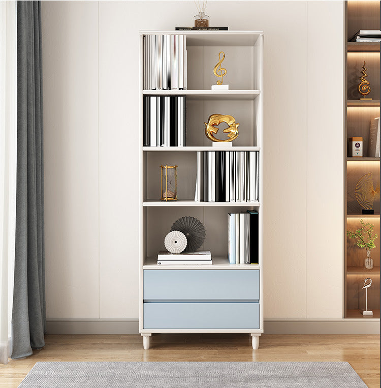 Modern Wooden Bookcase Standard Open Back Bookshelf with Drawers