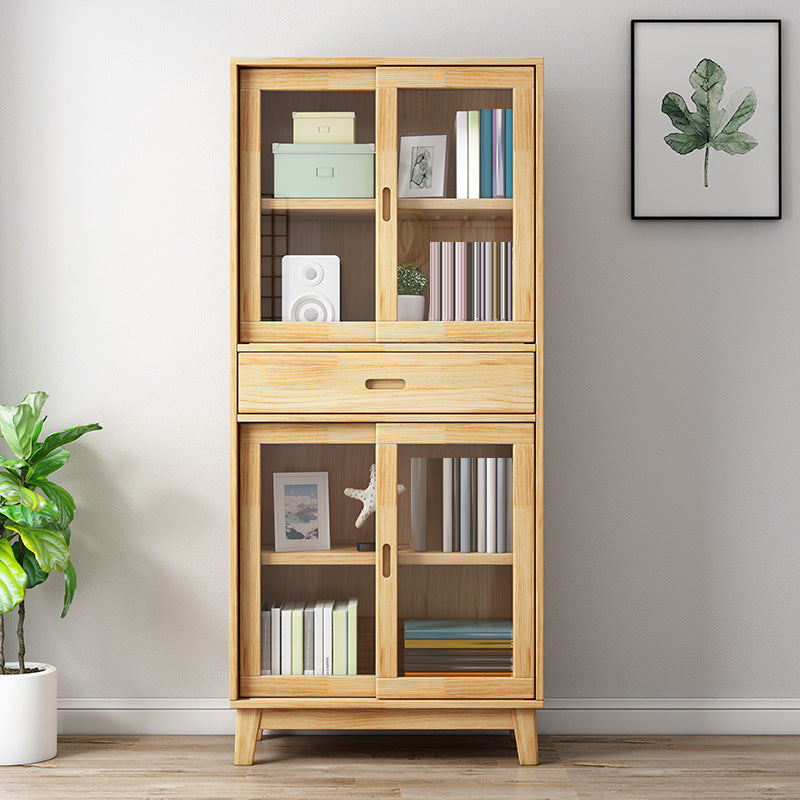 Contemporary Shelf Bookcase Pine Bookshelf with Doors for Living Room