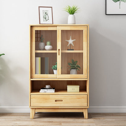 Contemporary Shelf Bookcase Pine Bookshelf with Doors for Living Room
