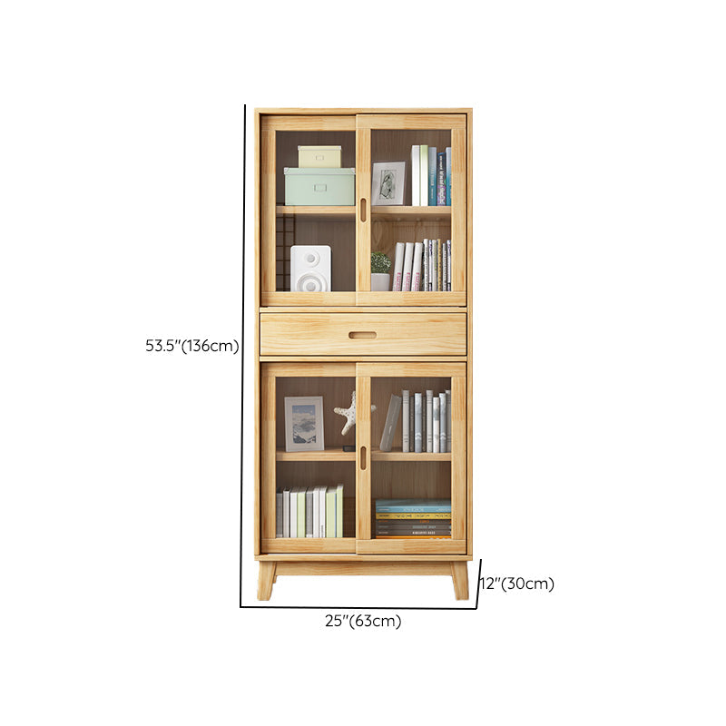 Contemporary Shelf Bookcase Pine Bookshelf with Doors for Living Room