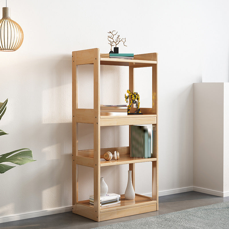 Contemporary Open Shelf Bookcase Rubberwood Bookshelf for Living Room