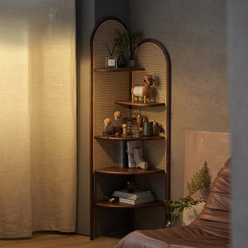 Hoek houten 4-laags plank hedendaagse boekenkast met planken