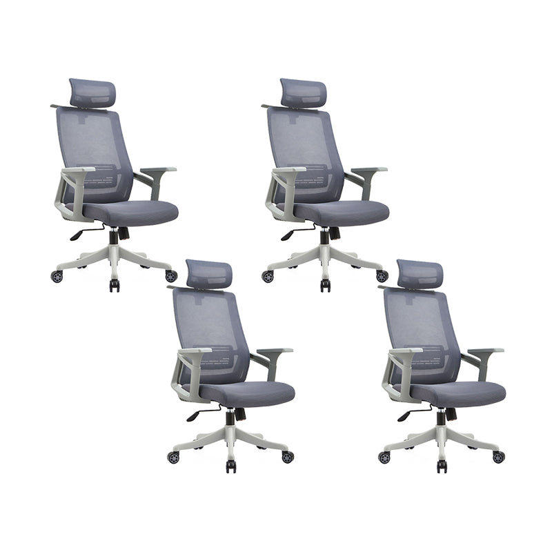 Modern Desk Chair Mesh Office Chair Conference Chair with Wheels Gray 4 Piece Set With Headrest Clearhalo 'furn' 'furn_office_chair' 'Furniture' 'Office Chairs' 'Office Furniture' 'office_chair' 6400341