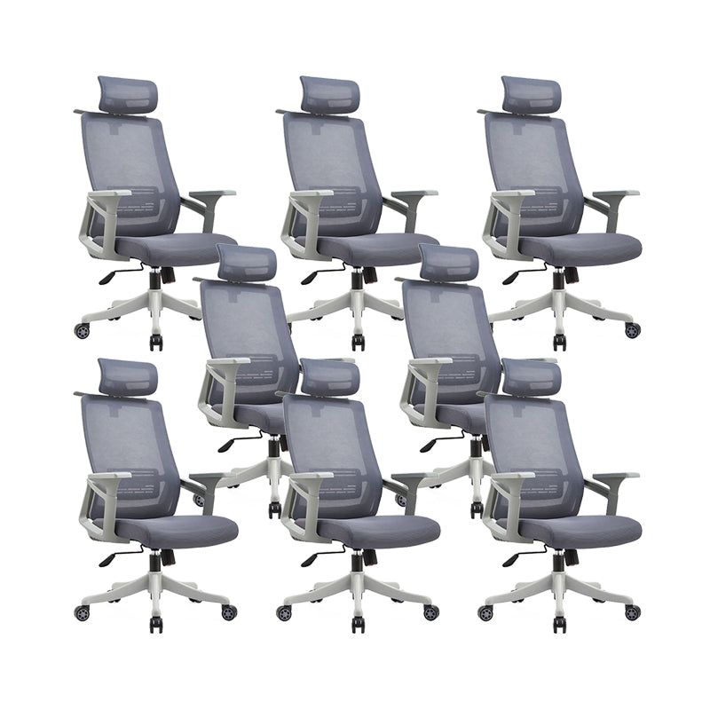 Modern Desk Chair Mesh Office Chair Conference Chair with Wheels Gray 8 Piece Set With Headrest Clearhalo 'furn' 'furn_office_chair' 'Furniture' 'Office Chairs' 'Office Furniture' 'office_chair' 6400344