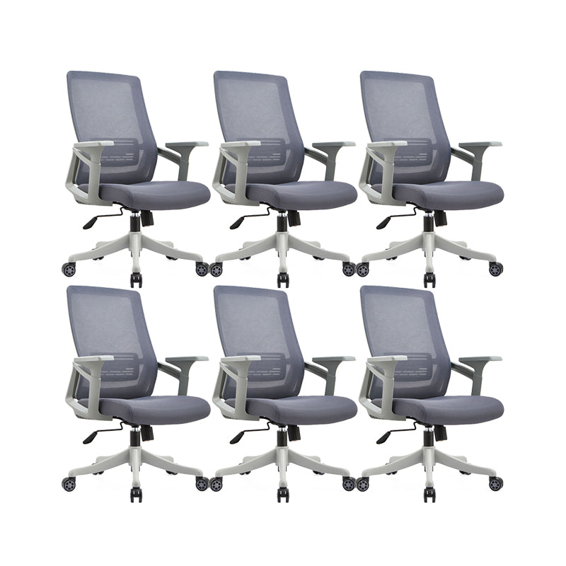 Modern Desk Chair Mesh Office Chair Conference Chair with Wheels Gray 6 Piece Set Without Headrest Clearhalo 'furn' 'furn_office_chair' 'Furniture' 'Office Chairs' 'Office Furniture' 'office_chair' 6400352