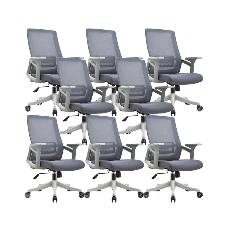 Modern Desk Chair Mesh Office Chair Conference Chair with Wheels Gray 8 Piece Set Without Headrest Clearhalo 'furn' 'furn_office_chair' 'Furniture' 'Office Chairs' 'Office Furniture' 'office_chair' 6400354