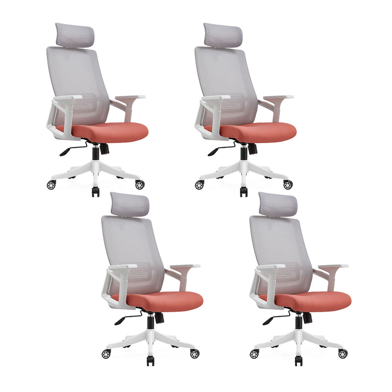 Modern Desk Chair Mesh Office Chair Conference Chair with Wheels Orange 4 Piece Set With Headrest Clearhalo 'furn' 'furn_office_chair' 'Furniture' 'Office Chairs' 'Office Furniture' 'office_chair' 6400358
