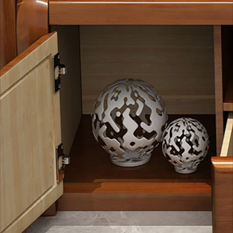 Support multimédia TV traditionnel en bois d'hévéa, étagère ouverte, console avec tiroirs
