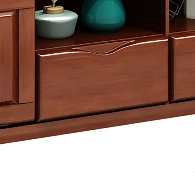 Support multimédia TV traditionnel en bois d'hévéa, étagère ouverte, console avec tiroirs