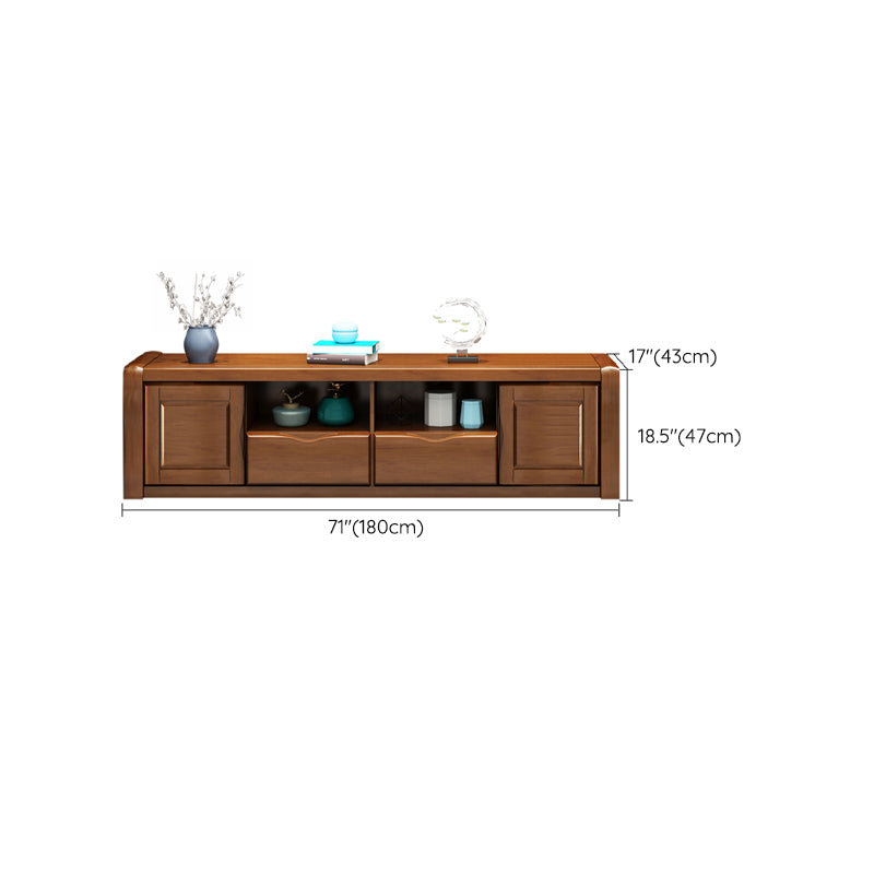 Support multimédia TV traditionnel en bois d'hévéa, étagère ouverte, console avec tiroirs