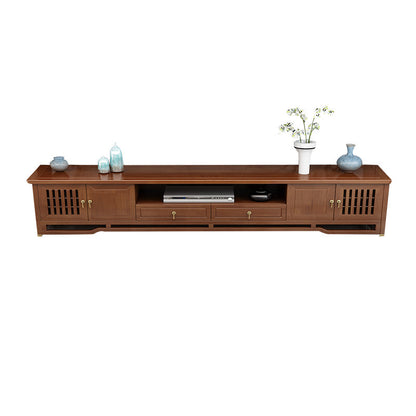 Traditional TV Media Stand Open Shelving Rubberwood TV Stand Console with Drawers Walnut Clearhalo 'furn' 'furn_tv_stands_entertainment_centers' 'Furniture' 'Living Room Furniture' 'TV Stands & Entertainment Centers' 'TV Stands & Media Storage Furniture' 'tv_stands_entertainment_centers' 6400771