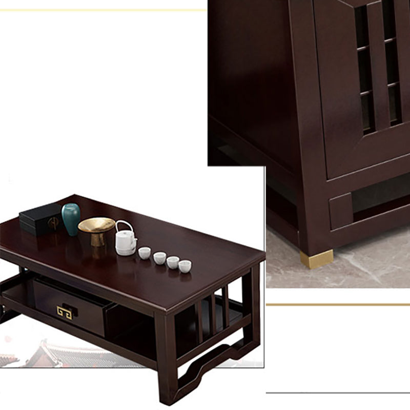 Traditional TV Media Stand Open Shelving Rubberwood TV Stand Console with Drawers Clearhalo 'furn' 'furn_tv_stands_entertainment_centers' 'Furniture' 'Living Room Furniture' 'TV Stands & Entertainment Centers' 'TV Stands & Media Storage Furniture' 'tv_stands_entertainment_centers' 6400776
