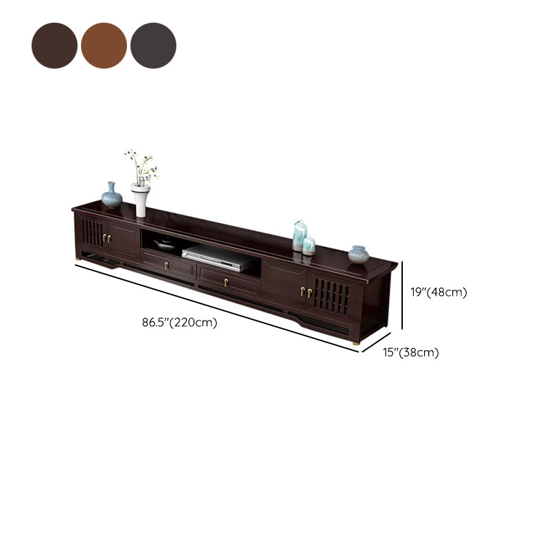 Traditional TV Media Stand Open Shelving Rubberwood TV Stand Console with Drawers Clearhalo 'furn' 'furn_tv_stands_entertainment_centers' 'Furniture' 'Living Room Furniture' 'TV Stands & Entertainment Centers' 'TV Stands & Media Storage Furniture' 'tv_stands_entertainment_centers' 6400783