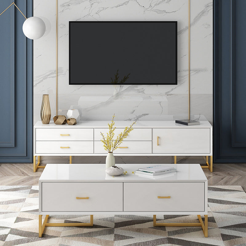 Glam Wood TV Stand Console White Enclosed Storage TV Media Stand for Living Room Clearhalo 'furn' 'furn_tv_stands_entertainment_centers' 'Furniture' 'Living Room Furniture' 'TV Stands & Entertainment Centers' 'TV Stands & Media Storage Furniture' 'tv_stands_entertainment_centers' 6400785