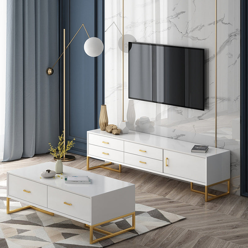 Glam Wood TV Stand Console White Enclosed Storage TV Media Stand for Living Room Clearhalo 'furn' 'furn_tv_stands_entertainment_centers' 'Furniture' 'Living Room Furniture' 'TV Stands & Entertainment Centers' 'TV Stands & Media Storage Furniture' 'tv_stands_entertainment_centers' 6400786