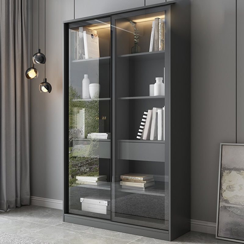 Faux Wood Modern Storage Cabinet Sliding Doors Display Cabinet with 2 Drawers Clearhalo 'Display & China Cabinets' 'display_china_cabinets' 'furn' 'furn_display_china_cabinets' 'Furniture' 'Kitchen & Dining Furniture' 6401165