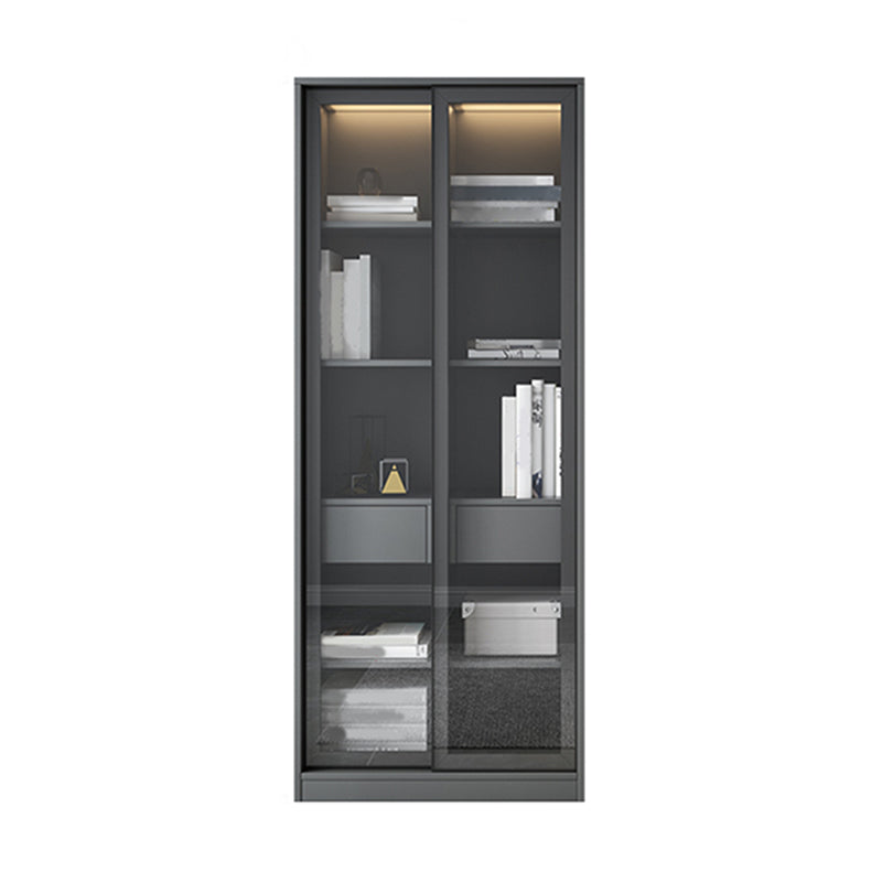 Faux Wood Modern Storage Cabinet Sliding Doors Display Cabinet with 2 Drawers 31"L x 16"W x 79"H Grey Clearhalo 'Display & China Cabinets' 'display_china_cabinets' 'furn' 'furn_display_china_cabinets' 'Furniture' 'Kitchen & Dining Furniture' 6401166