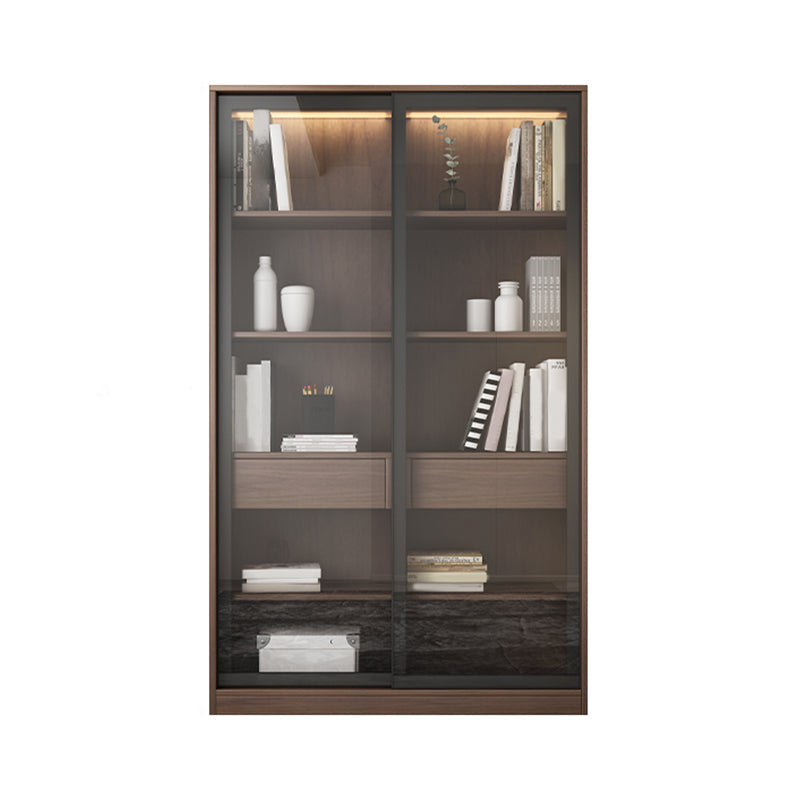 Faux Wood Modern Storage Cabinet Sliding Doors Display Cabinet with 2 Drawers 47"L x 16"W x 79"H Walnut Clearhalo 'Display & China Cabinets' 'display_china_cabinets' 'furn' 'furn_display_china_cabinets' 'Furniture' 'Kitchen & Dining Furniture' 6401169