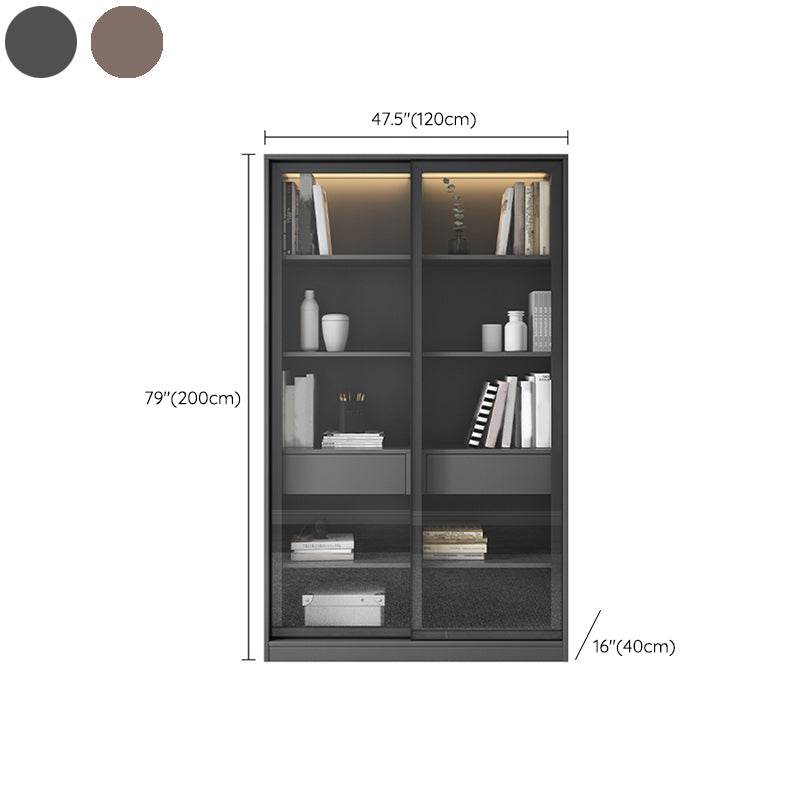 Faux Wood Modern Storage Cabinet Sliding Doors Display Cabinet with 2 Drawers Clearhalo 'Display & China Cabinets' 'display_china_cabinets' 'furn' 'furn_display_china_cabinets' 'Furniture' 'Kitchen & Dining Furniture' 6401178